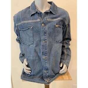 Men's XL Rocawear Blue Denim Jean Jacket Size XL Faded Trucker Vintage